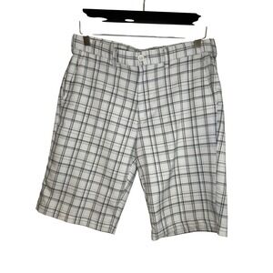 IZOD Men's Golf Classic Fit Plaid Performance Shorts Size 30 White Blue Grey
